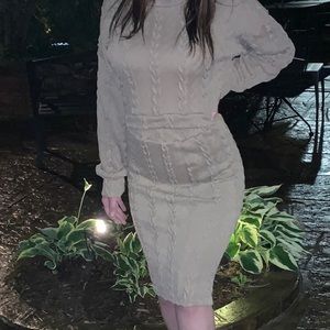 Beige Tan Knit 2 Piece Outfit Set